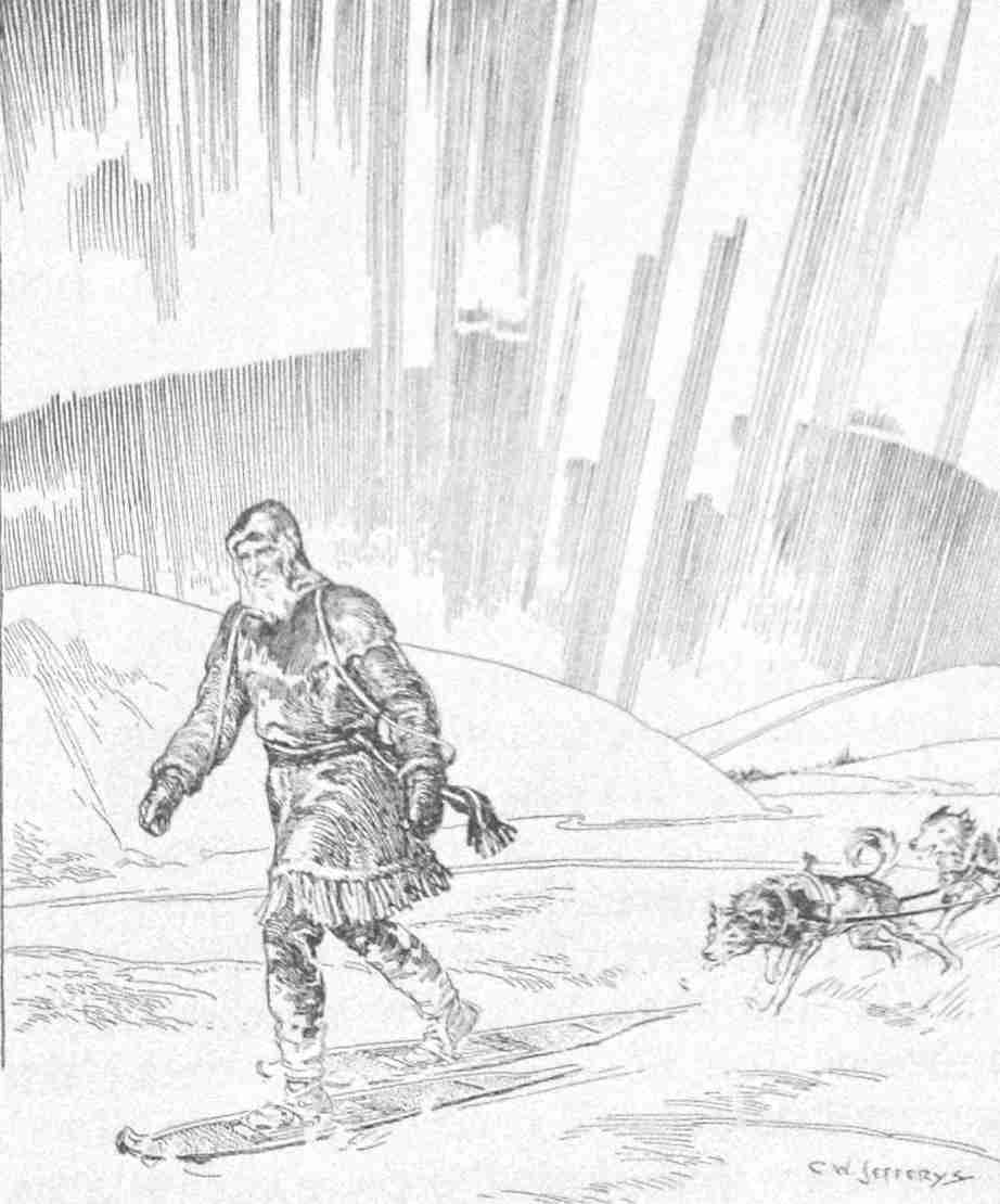 Man snowshoes across winter landscape