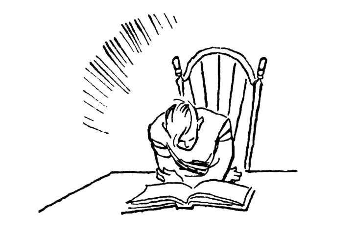 Young boy reading a book