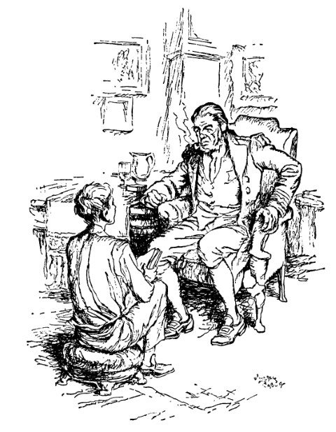 Old man taking to young boy