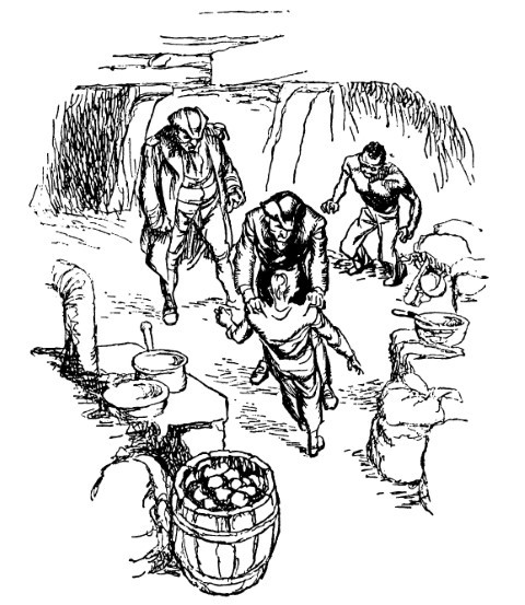 Older man grasping young boy