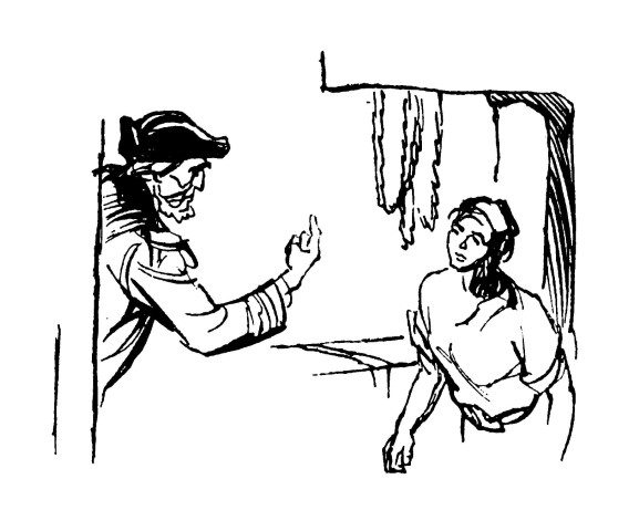 Old man beckoning young boy