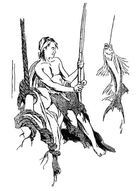 Man hauling fish on rod