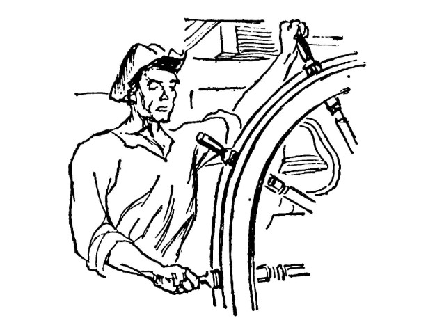Sailor at steering wheel