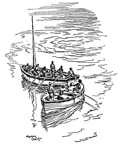 Sailor's look on as ship sinks