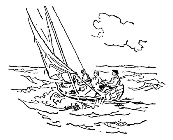 Sailors in small sailboat