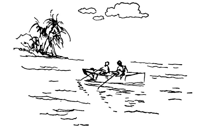 Two men row boat