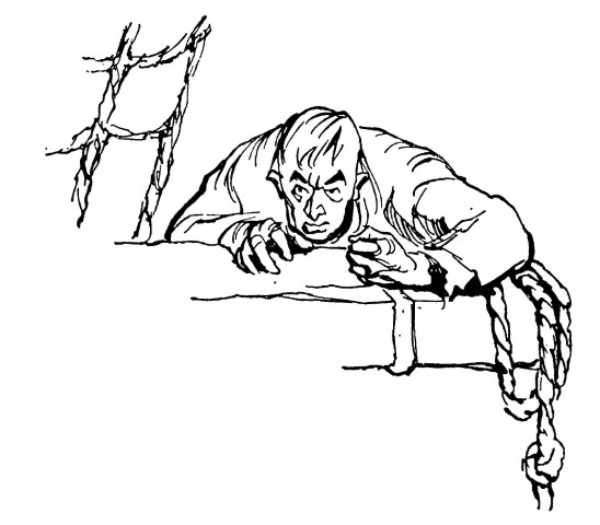 Sailor crouches on ship