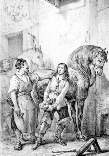 Un homme tenant un marteau en tape un autre sur l’épaule