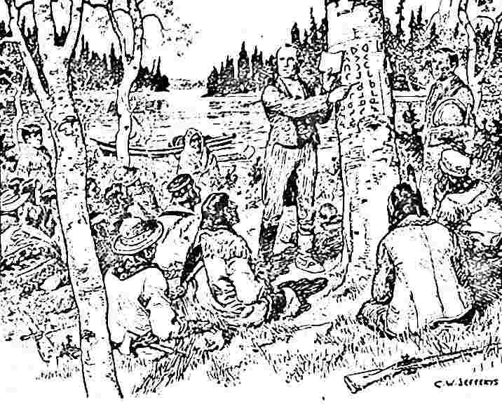 Evans teaches written language to Cree Indians