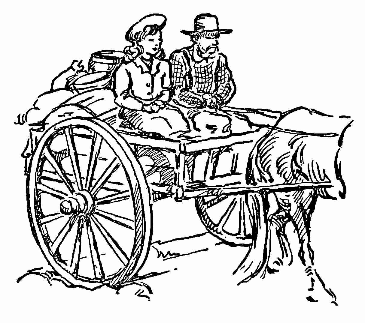 Man and girl ride in cart