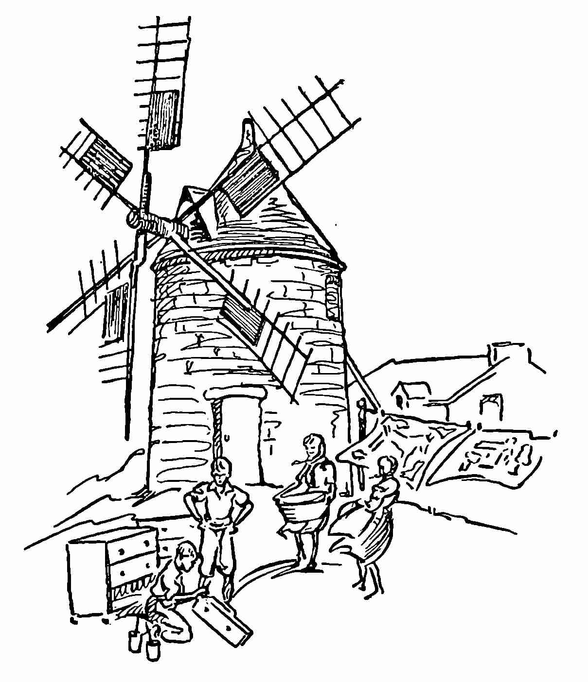 People outside a windmill