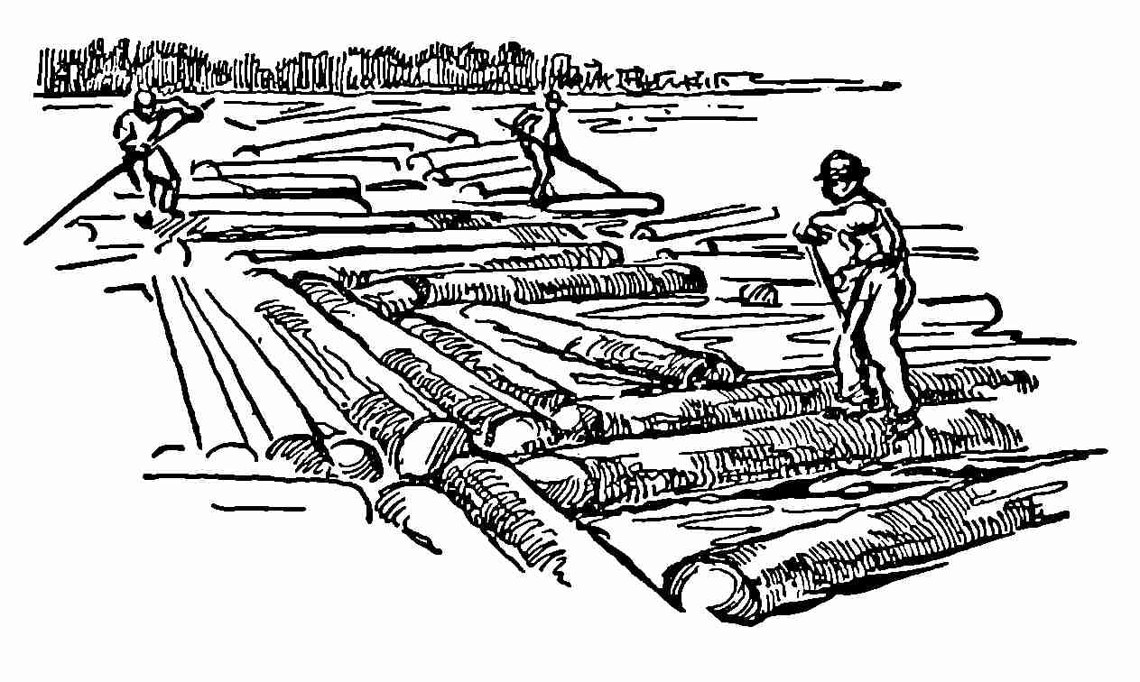 Men logging on a river