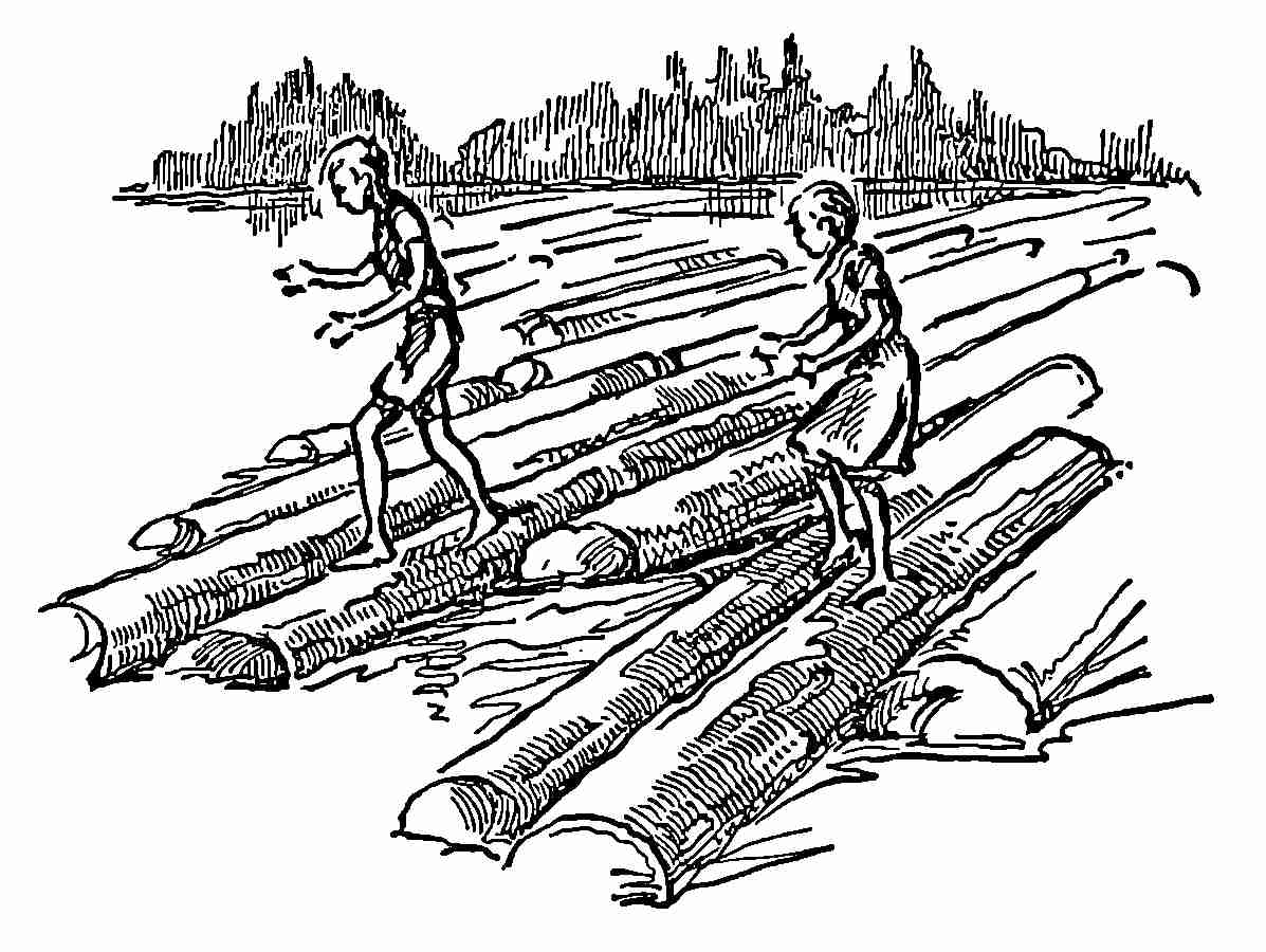 Children on floating logs