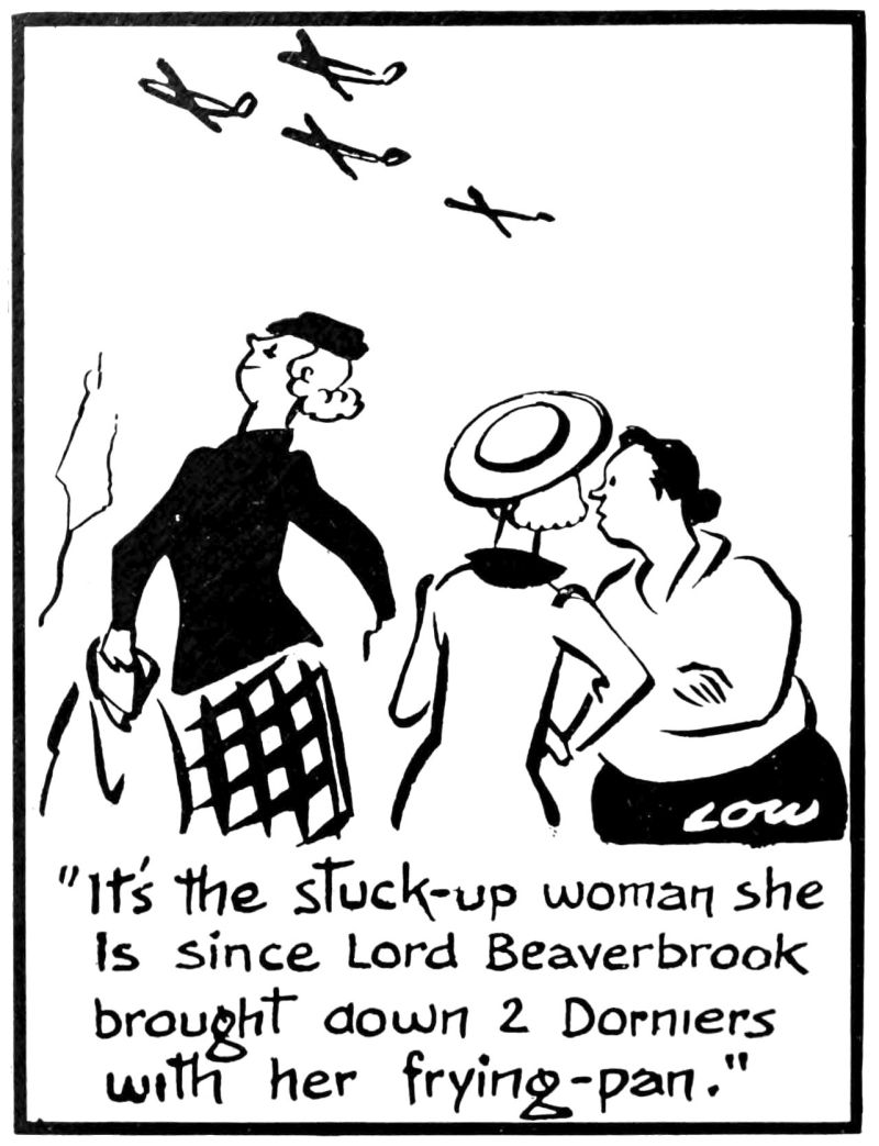 This line drawing shows three women. Two of the women are speaking to each other while looking at the third woman who is walking away from them. There are four airplanes at the top of the drawing.