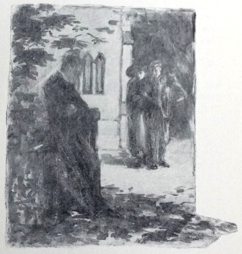 Two boys watching a man