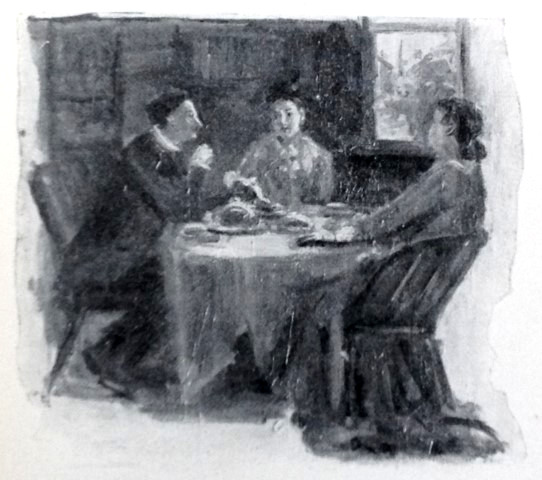 Three people sitting at a table