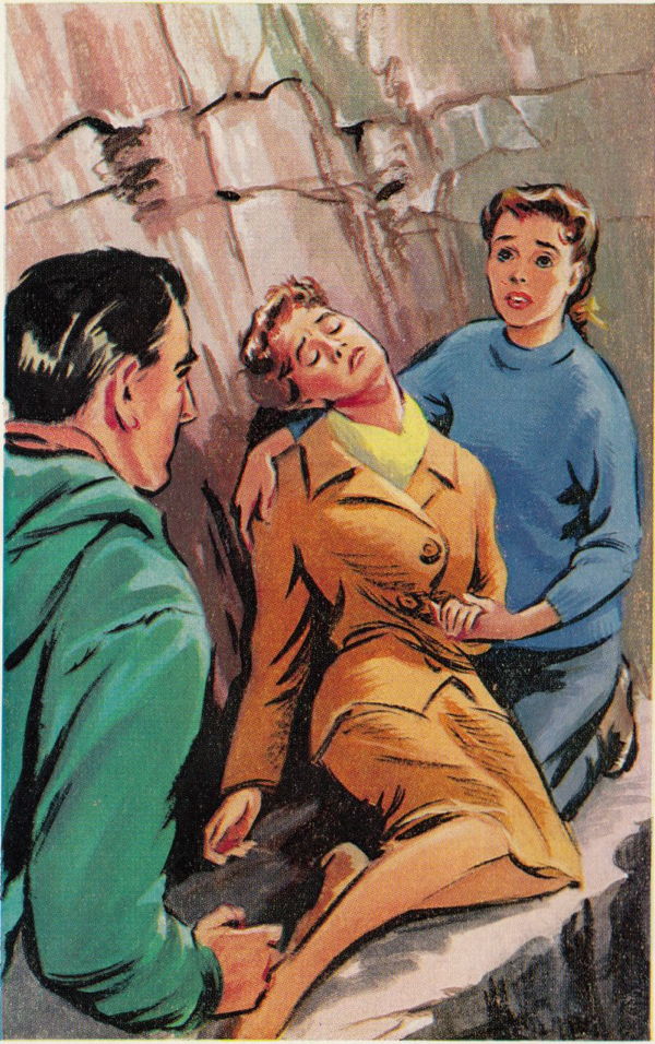 Unconscious woman with man looking on