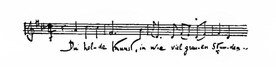 A line of music with indistinct words written underneath