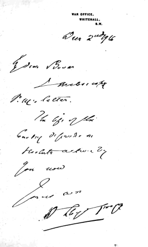 handwritten note on War Office, Whitehall stationery dated Dec. 2 1916
