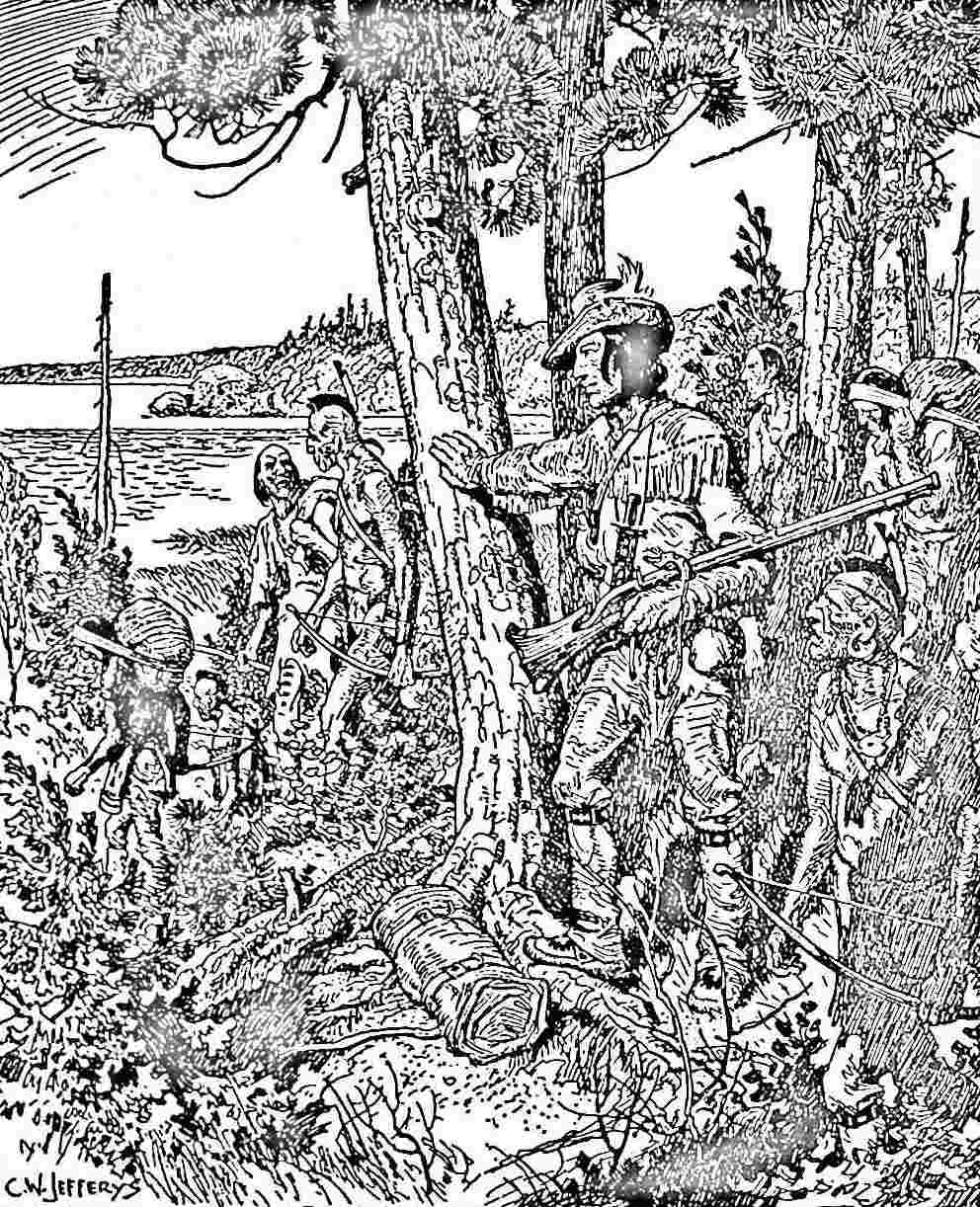 Explorer standing with group of natives