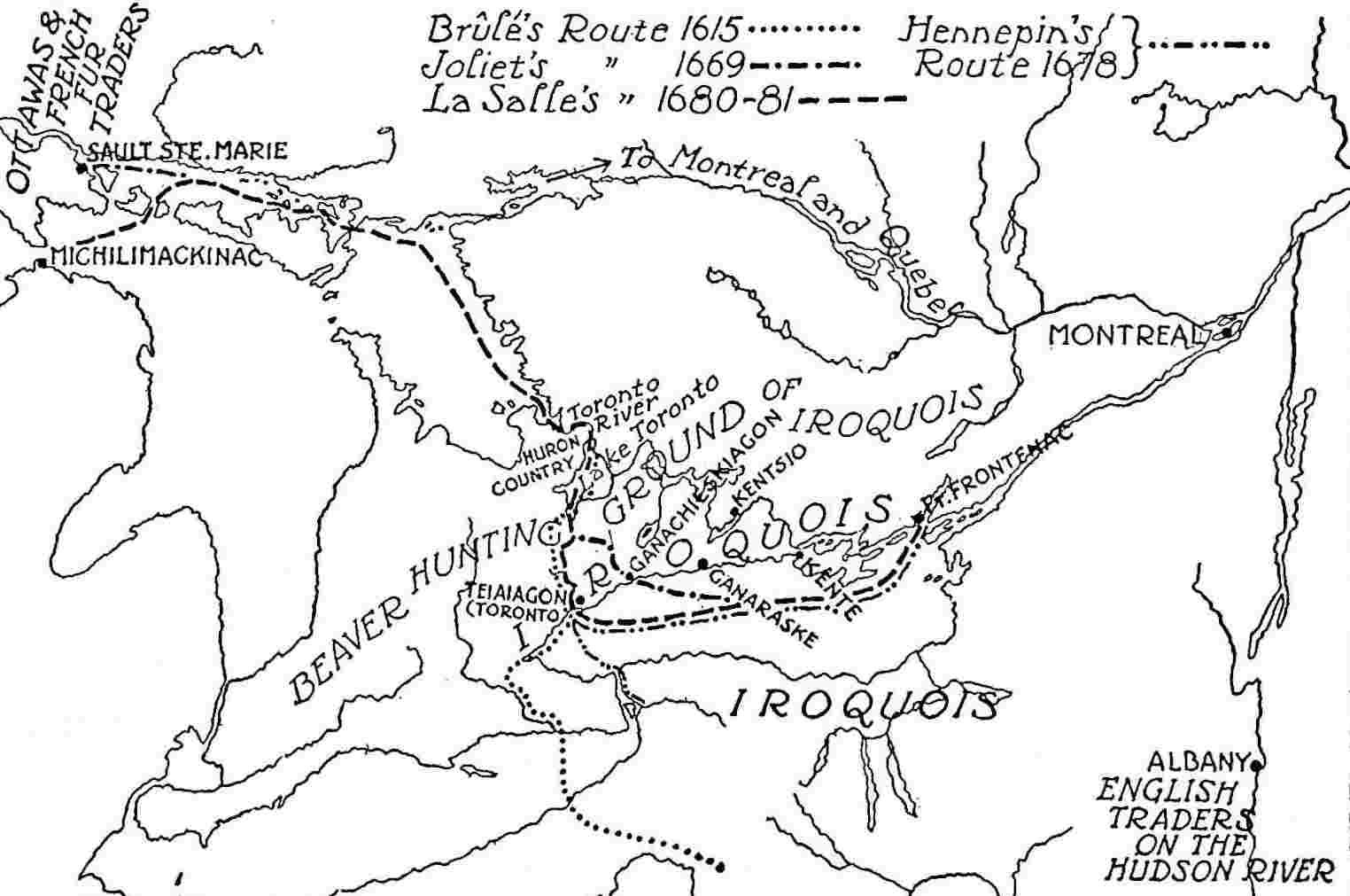 Map of routes in 17th century