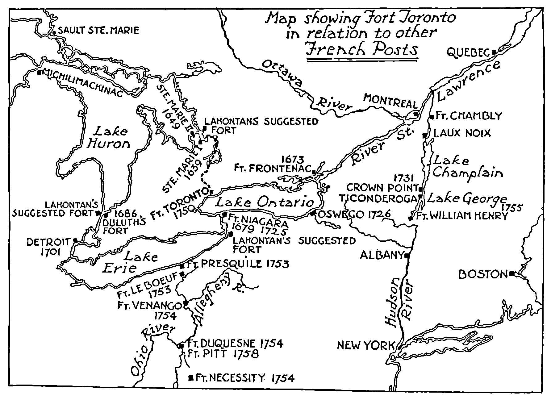Map of forts on lower Great Lakes