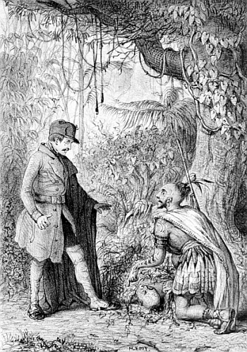 Un Français s’approche d’un Indien agenouillé au-dessus d’un autre Indien au sol.