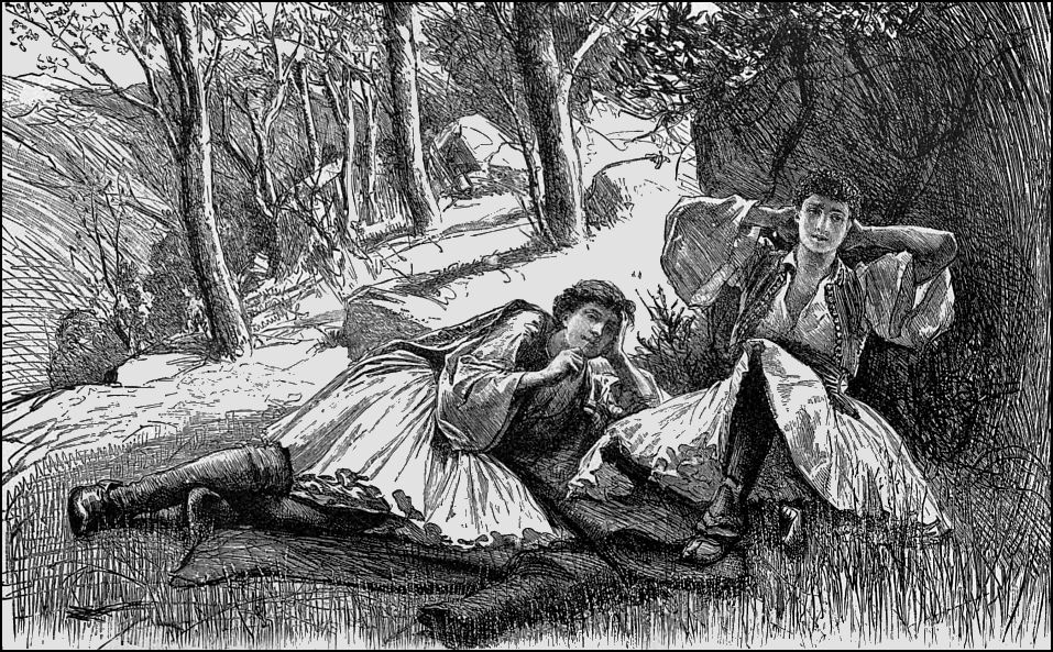 Drawing of two men relaxing in an outdoor setting.