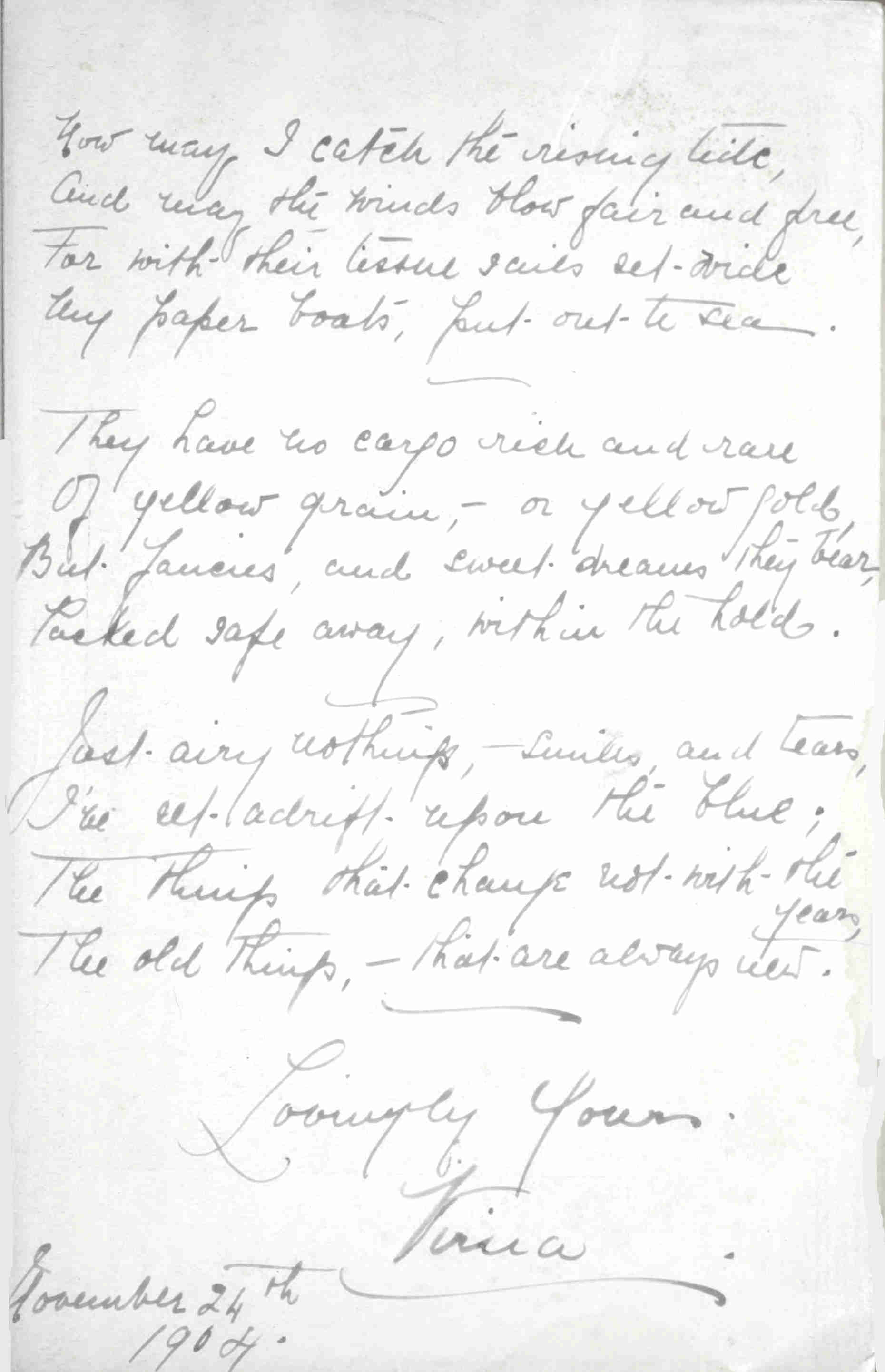 Handwritten poem by the author