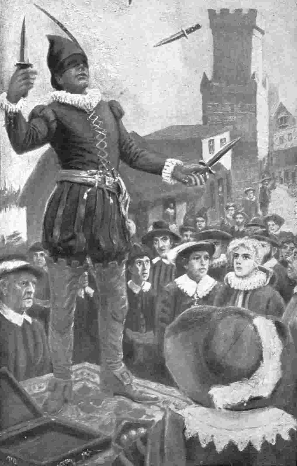 Juggler tossing knives