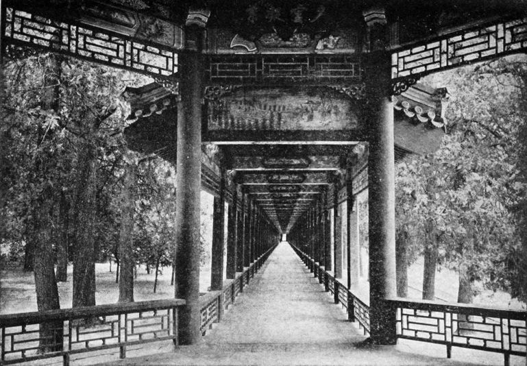 covered walkway through garden