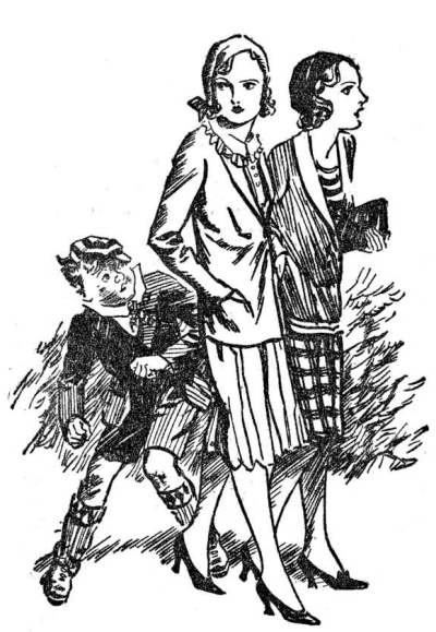 William crouched behind two young girls walking on sidewalk