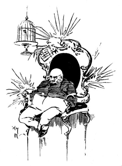 fat, bald man sitting in a huge shiny, glittering chair