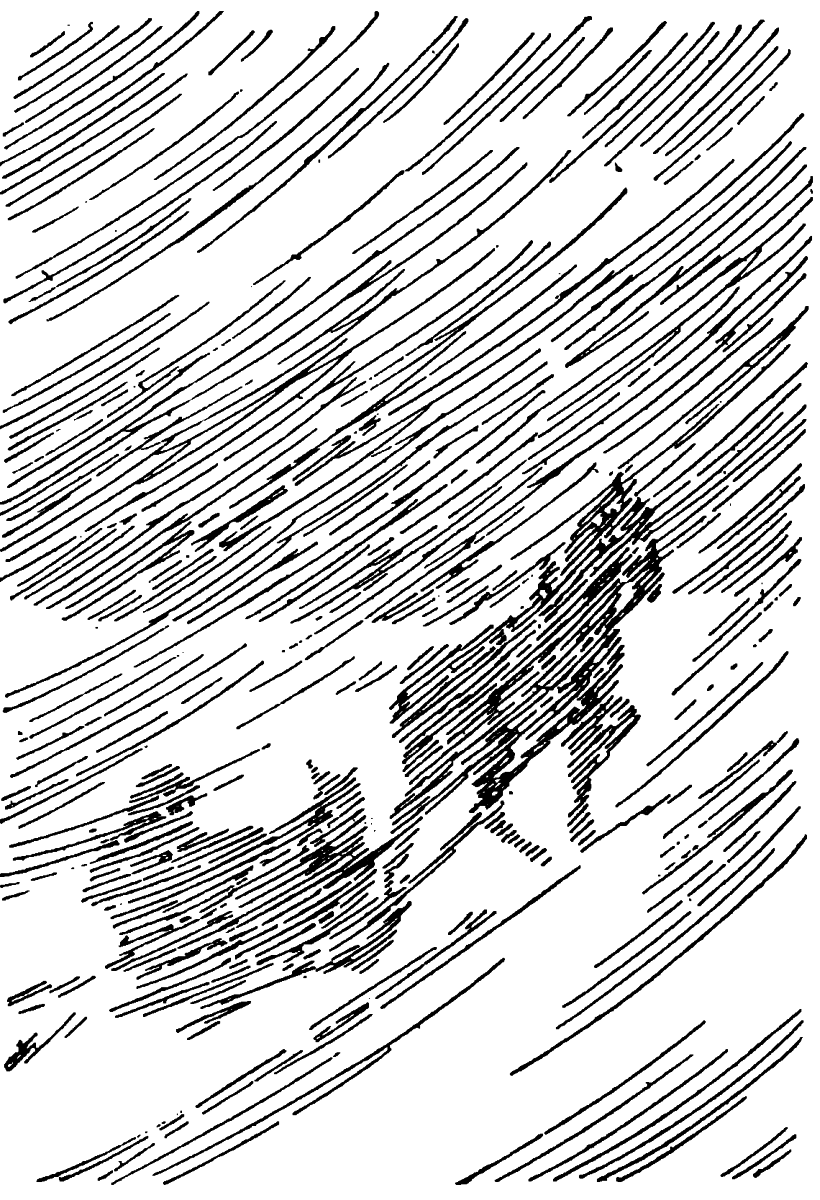 blizzard snow covering shadow of horse pulling a man in a sleigh