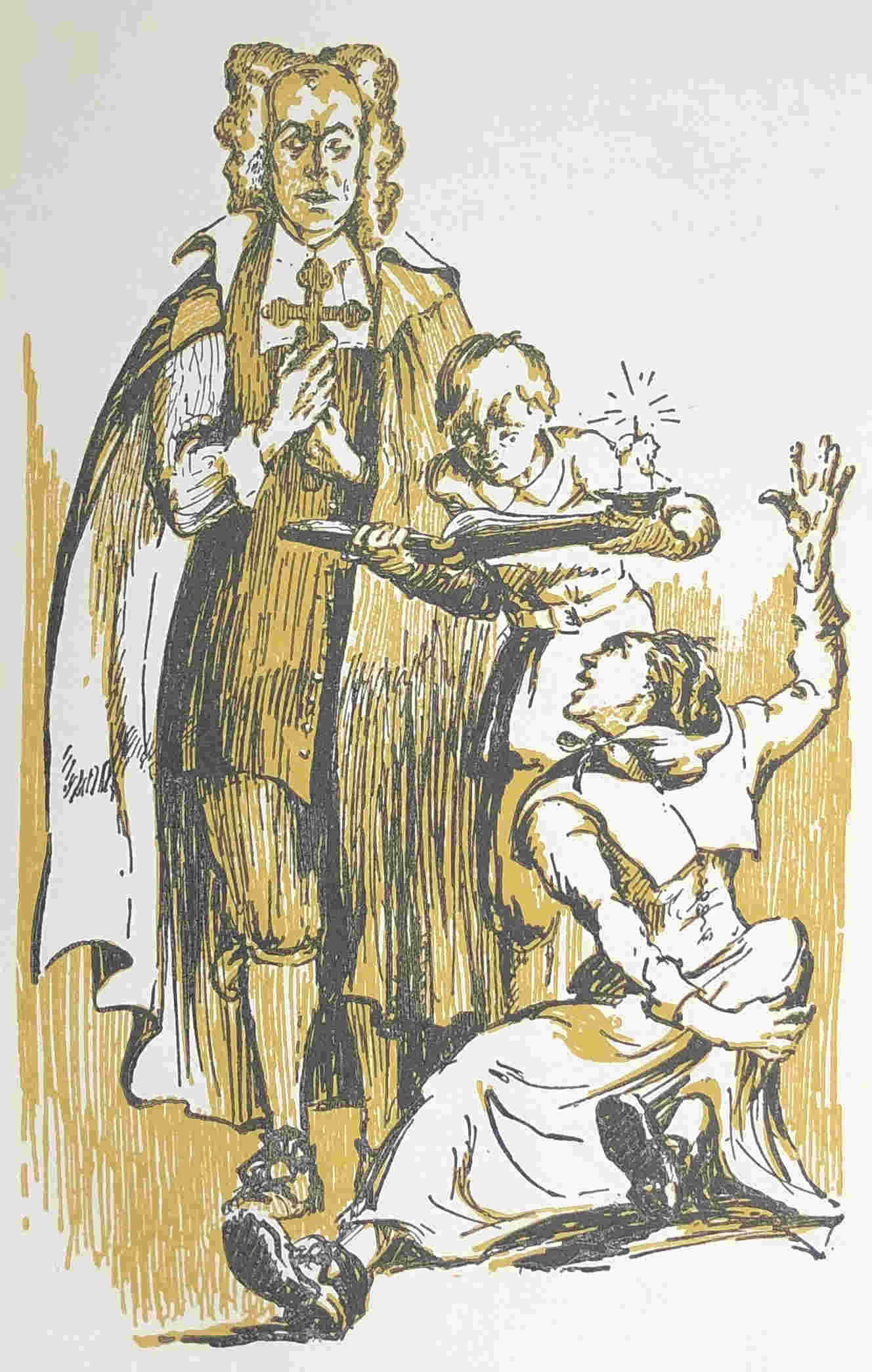 Two children and a priest