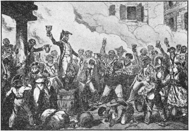 sailors and civilians carousing in the street