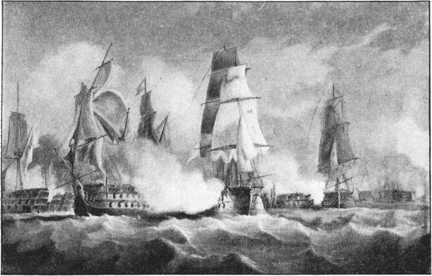 a naval battle among sailing ships