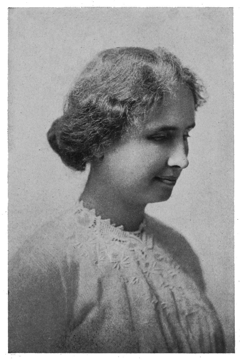 Photograph of the head and shoulders of Helen Keller.