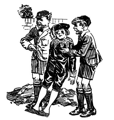 Douglas and Ginger holding a life-size waxwork boy in medieval clothing