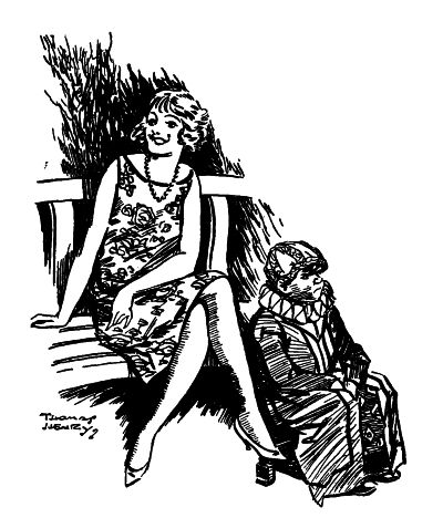 William in costume sitting on a stool at the feed of a young woman