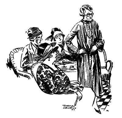 3 elderly ladies seated with another standing with hands on hips asking questions