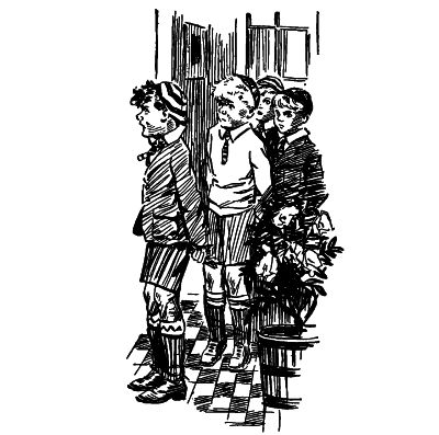 William annswering questions with 3 other boys behind him