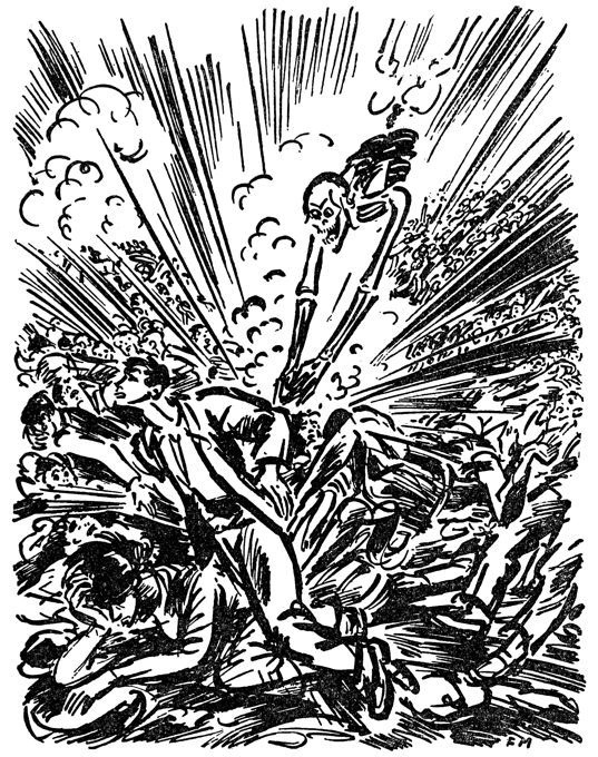 cartoon of people being killed in an explosion