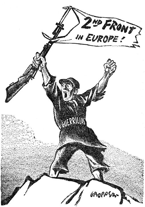 guerrilla on hilltop holding up a banner