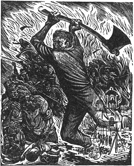 frenzied man with an axe killing German soldier