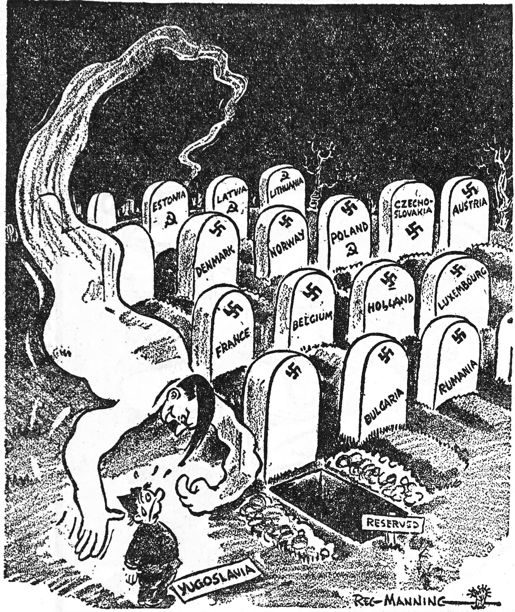 Hitler, as a wraith, lures Yugoslavia to a grave