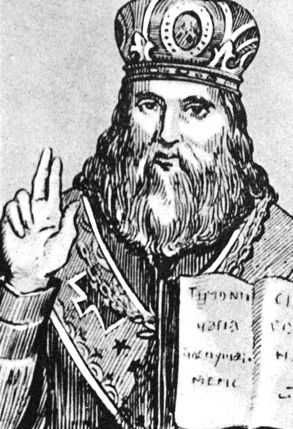 woodcut of ancient cleric