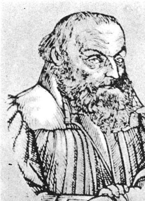 woodcut of ancient cleric and author