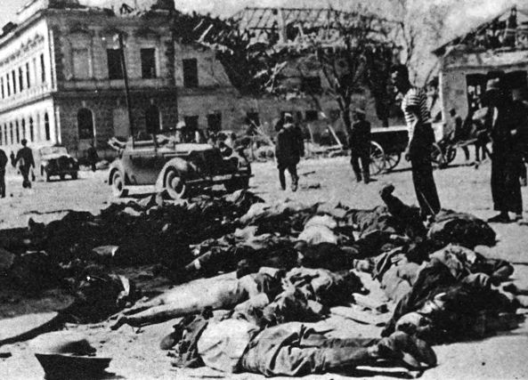 several dead bodies lying in the street