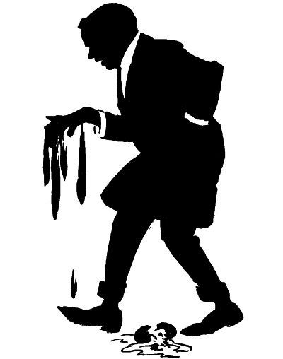 man with dripping goo on his right hand and a broken egg on the floor